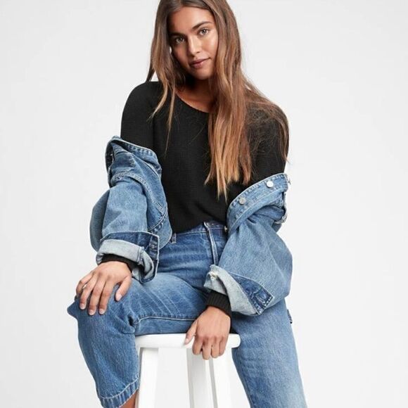 GAP True Soft Textured Crewneck Sweater, Black, Size Large - Picture 3 of 11